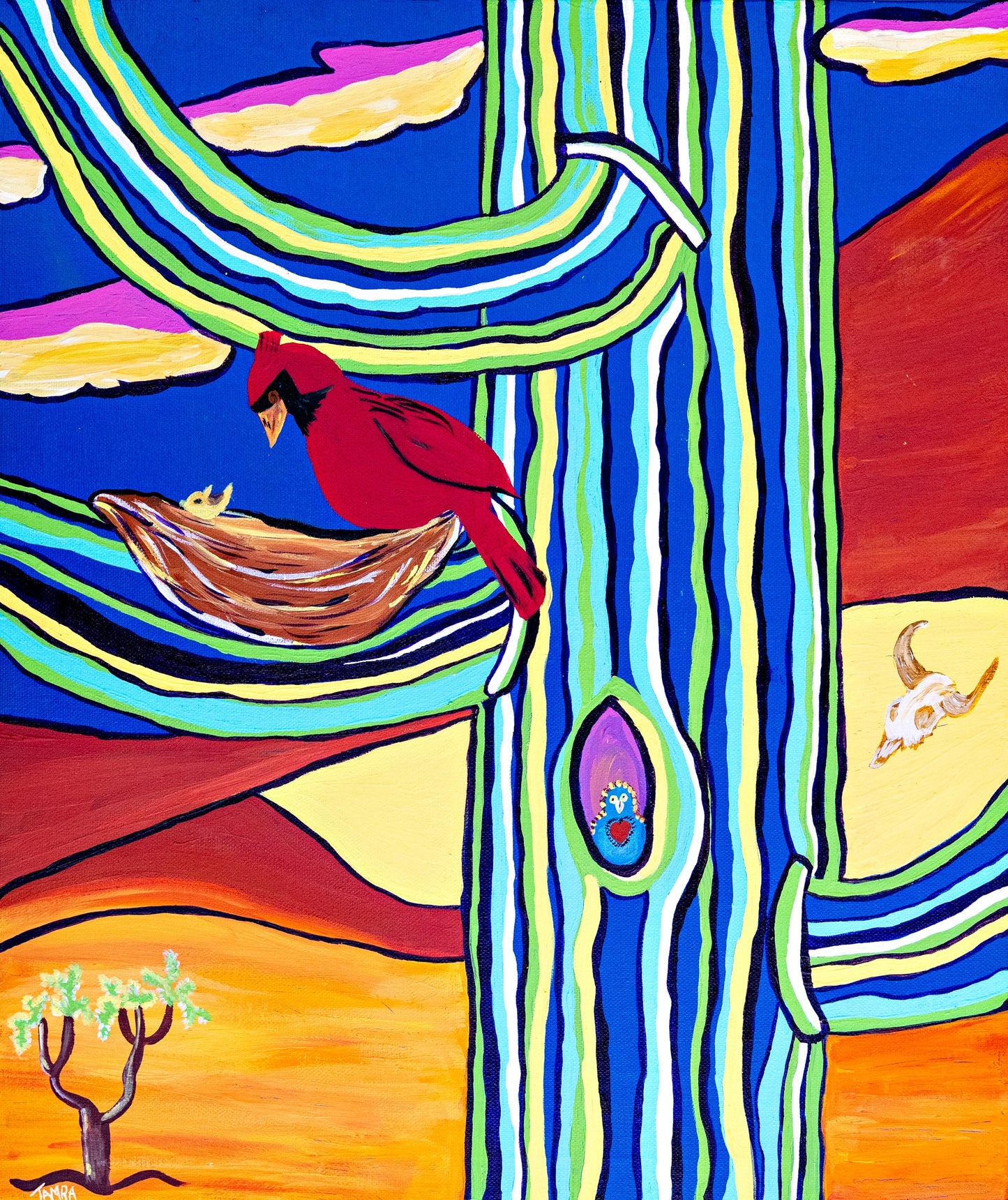 "Desayunar" Red Cardinal and Saguaro 8 x 10 photo archival quality print