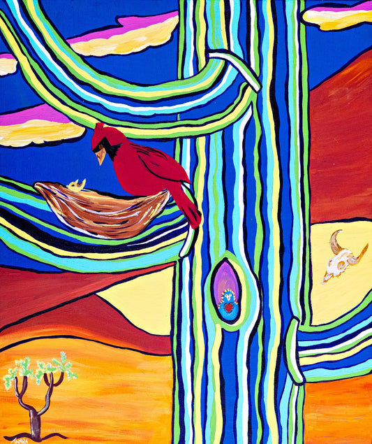 "Desayunar" Red Cardinal and Saguaro 8 x 10 photo archival quality print